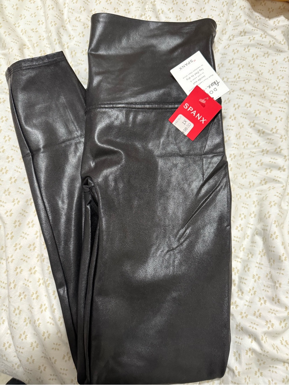 SPANX Black Faux-Leather High Waist Jeggings